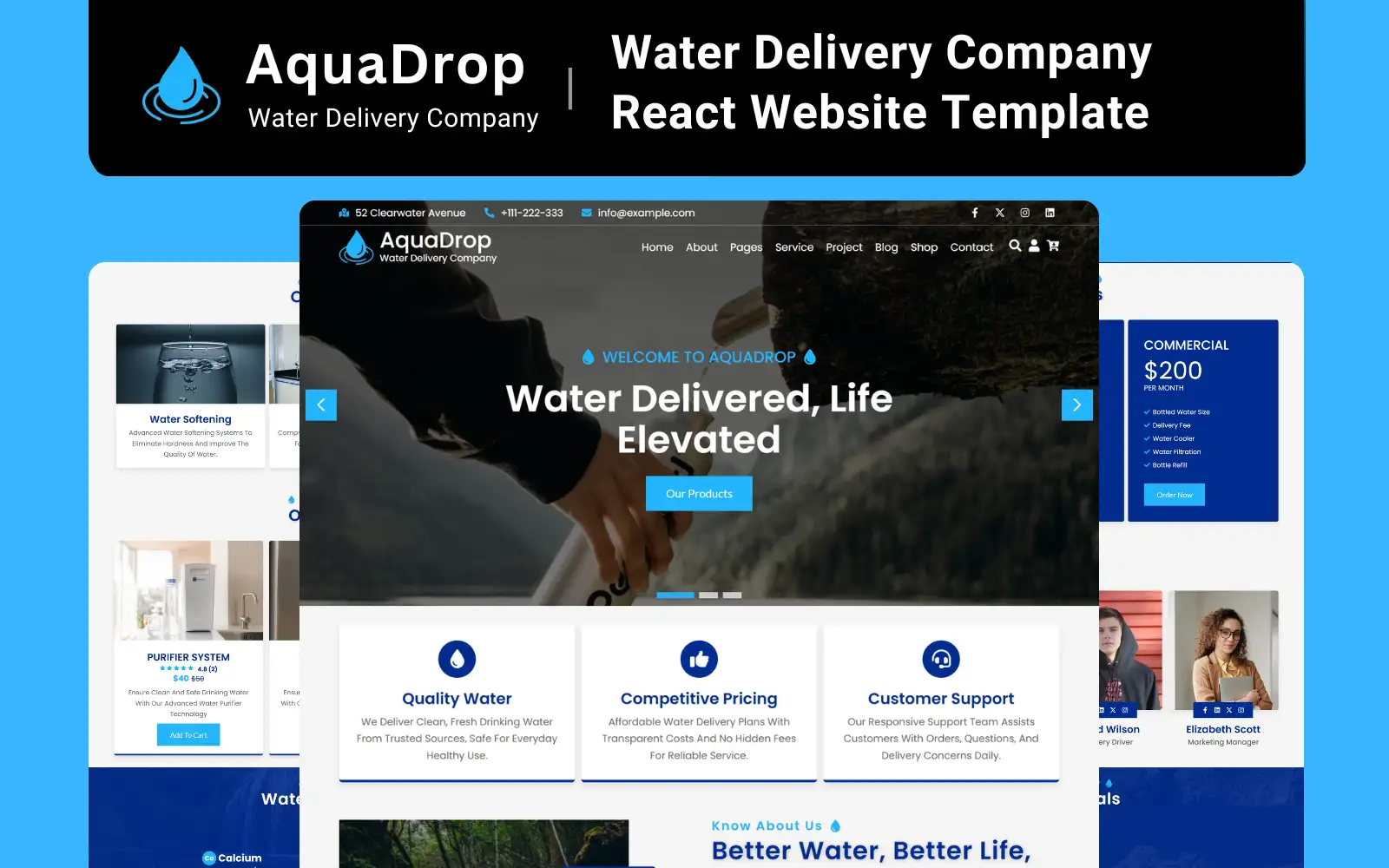 Aquadrop - Water Delivery Company React Website Template