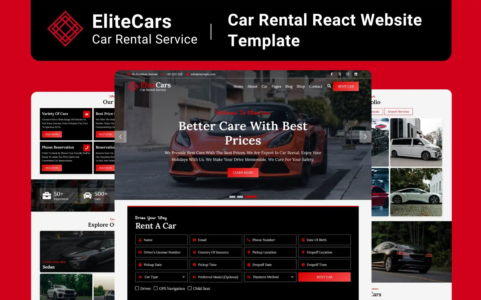 EliteCars - Car Rental React Website Template